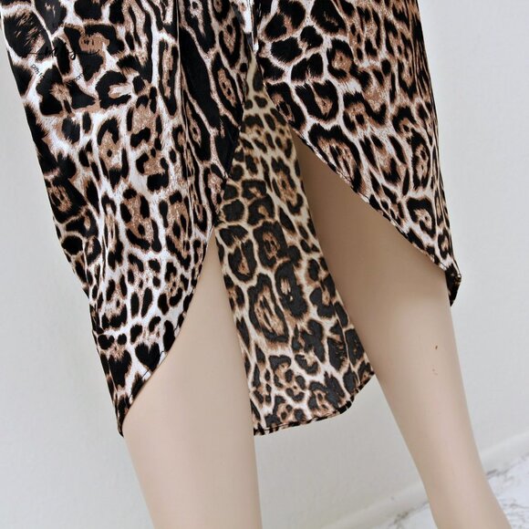 NWT Lucca Couture Cheetah V Neck Bell Sleeve Draped Midi Dress - Picture 7 of 14